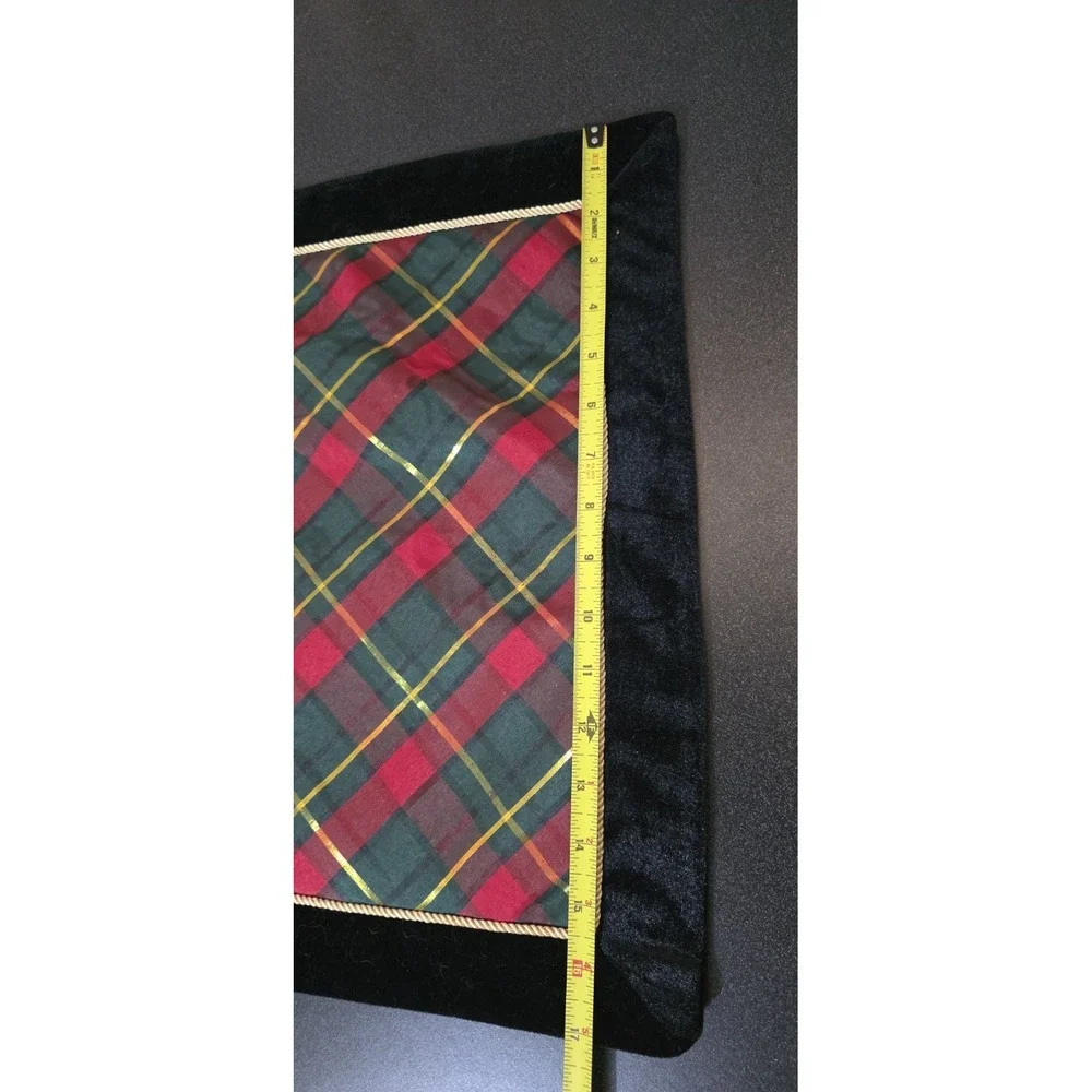 WAVERLY 7 Thick Black Velvet Plaid Placemats Gold‎ Trim Christmas Holiday Party